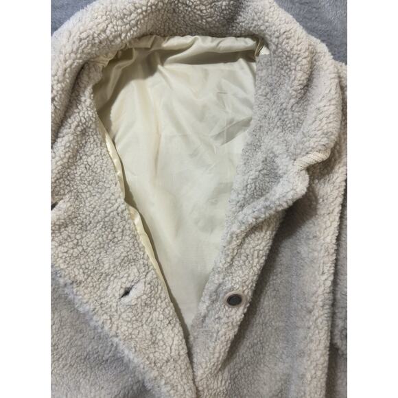 Tudor Court Sherpa Fleece Jacket L Beige Snap Button Pockets Embroidered Boho - Picture 4 of 9